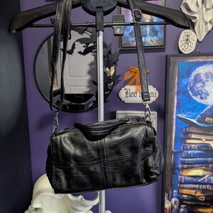 Black Faux Leather Shoulder Bag